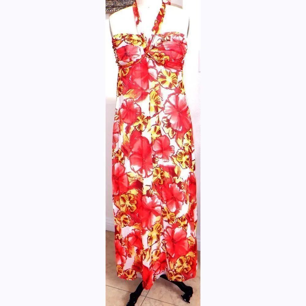 Bold floral halter maxi dress